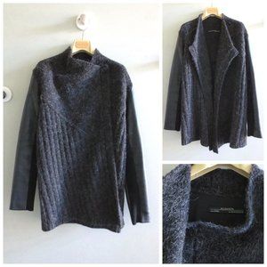 ALL SAINTS LEATHER CONTRAST WOOL/ALPACA JACKET